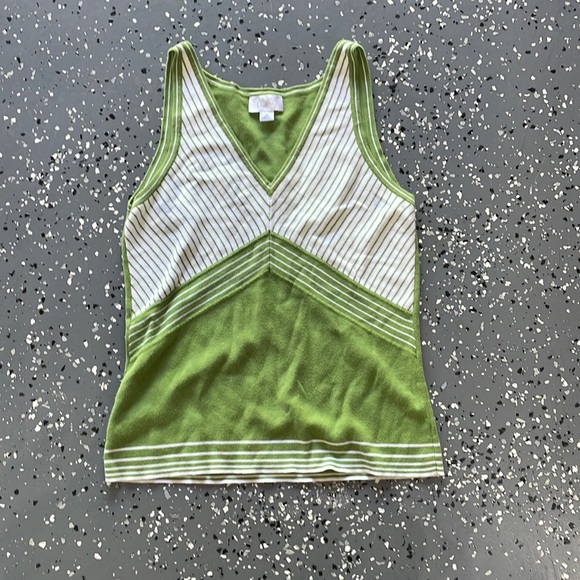 LOFT Tops - Green/White Knit Tank-top